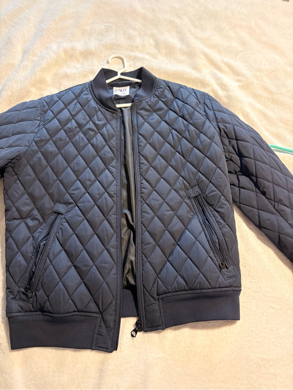 Zara Men's Quilted Bomber Jacket - Navy Blue